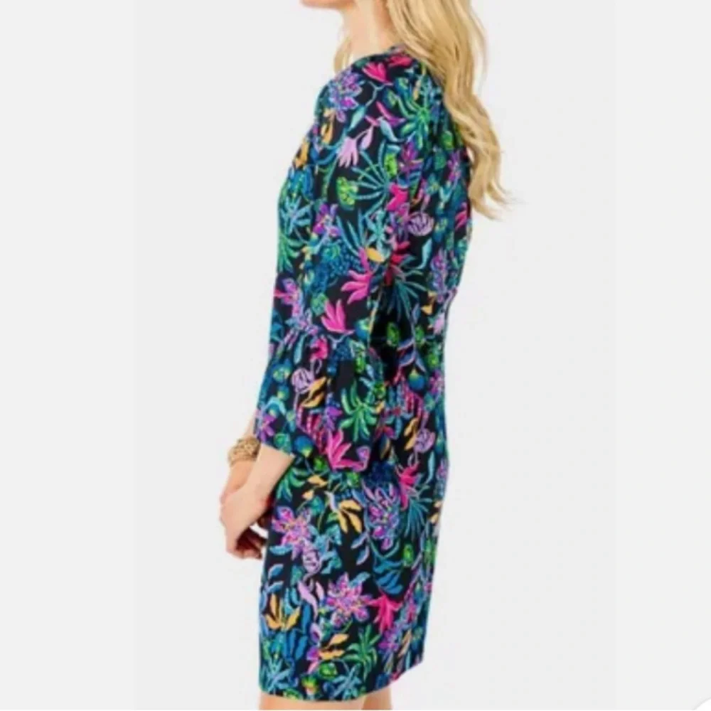 Lilly Pulitzer Norris 3/4 Sleeve Dress Onyx Paradise Glow S - Picture 3 of 10